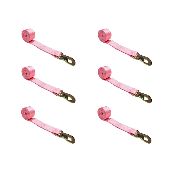 2" x 10' Wheel Lasso Lift Strap w/ Flat Snap Hook Tow Dolly Pink, 6PK